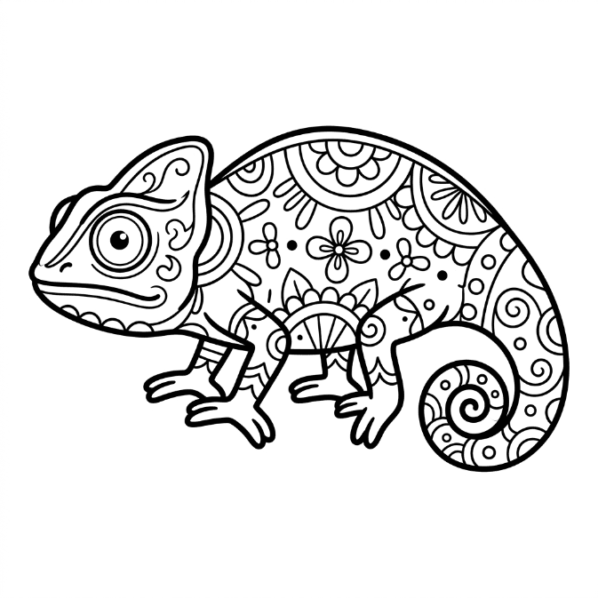 Coloriage Mandala: Caméléon réaliste Mandala
