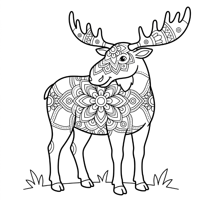 Coloriage Mandala: Élan de dessin animé Mandalas
