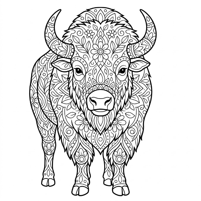 Coloriage Mandala: Grand Bison Mandalas