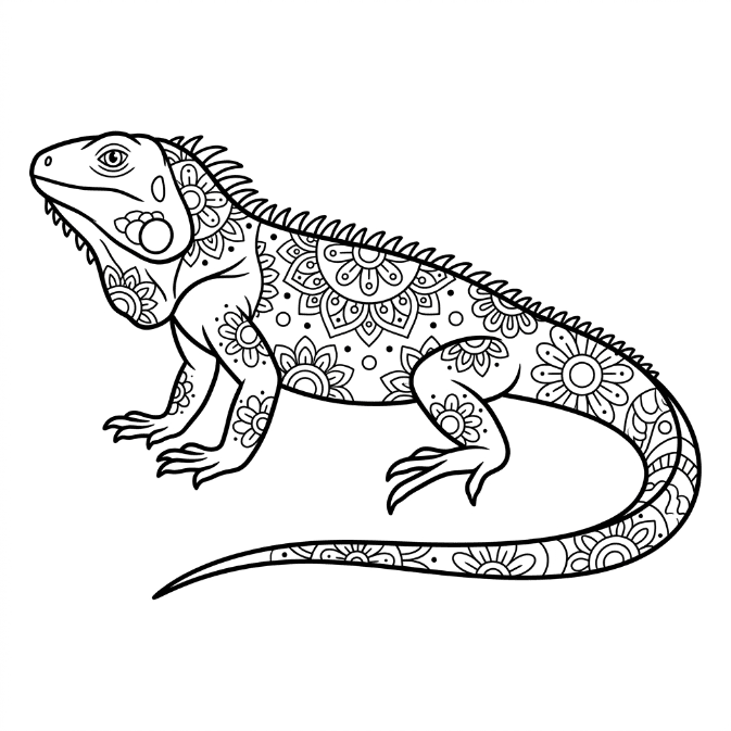 Coloriage Mandala: Iguane réaliste Mandala