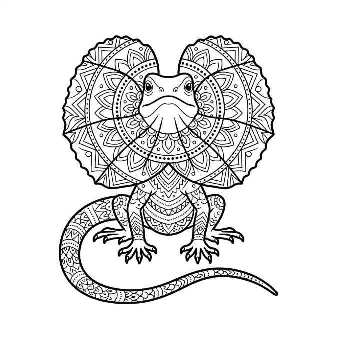 Coloriage Mandala: Lézard à collerette réaliste Mandala