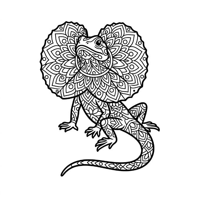 Coloriage Mandala: Lézard à collerette Mandala