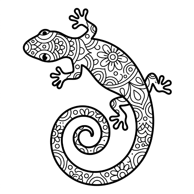 Coloriage Mandala: Lézard à longue queue Mandalas