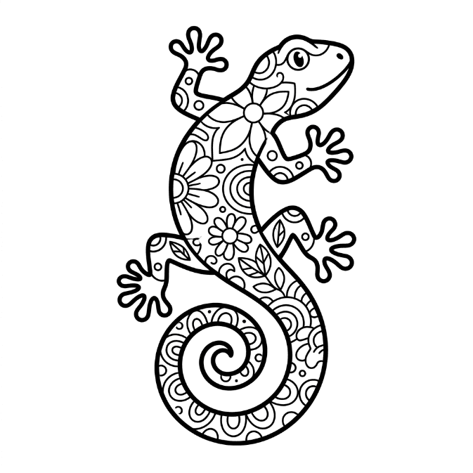 Coloriage Mandala: Lézard à queue en spirale Mandala