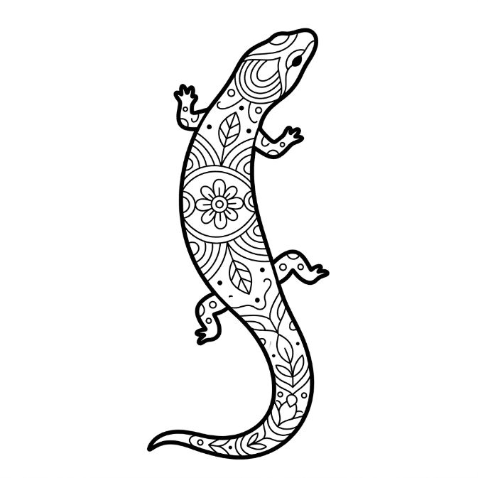 Coloriage Mandala: Lézard aux éléments naturels Mandalas