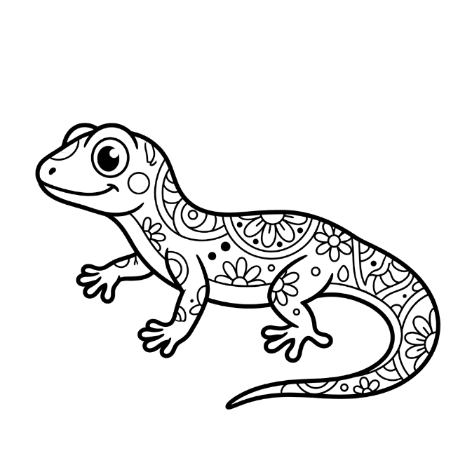 Coloriage Mandala: Lézard de dessin animé Mandala