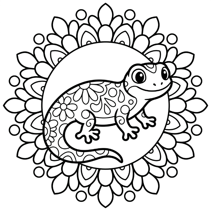 Coloriage Mandala: Lézard facile Mandalas