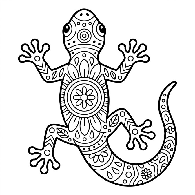 Coloriage Mandala: Lézard vu de dessus Mandala