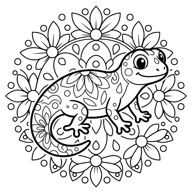 Coloriage Mandala: Mignon lézard Mandala