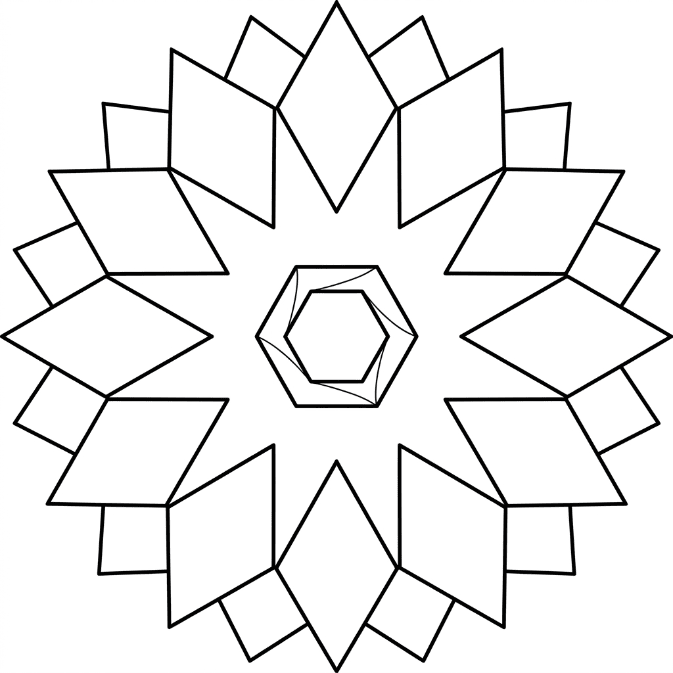Coloriage Mandala: Polygone aux pétales géométriques Mandalas