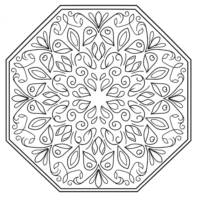 Coloriage Mandala: Polygone avec des éléments ornementaux Mandalas