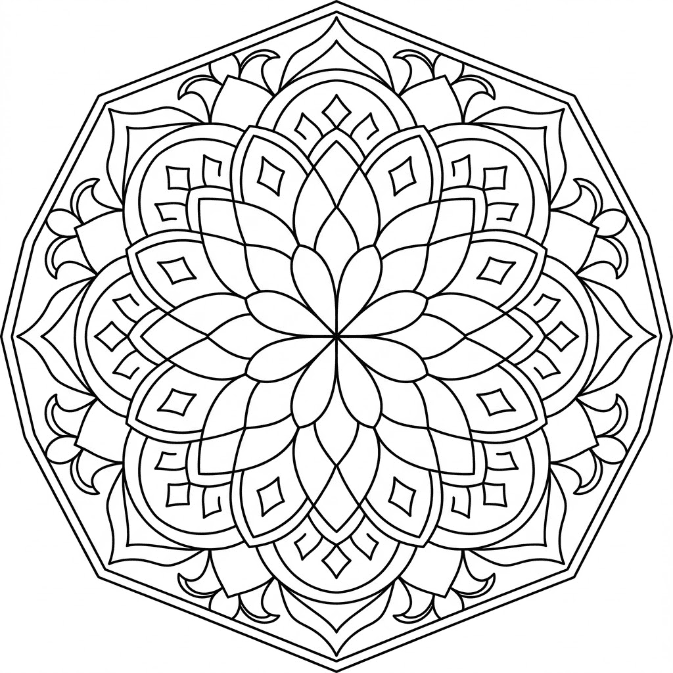 Coloriage Mandala: Polygone symétrique Mandalas