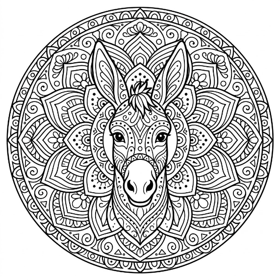 Coloriage Mandala: Portrait d'âne Mandalas