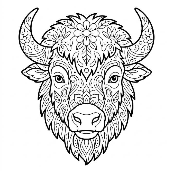 Coloriage Mandala: Portrait de bison Mandalas