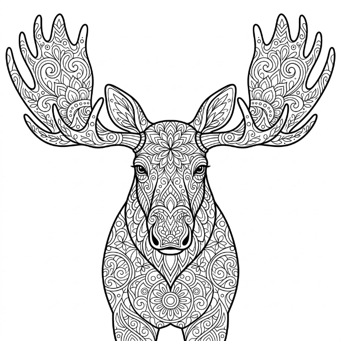 Coloriage Mandala: Portrait d'un élan Mandalas