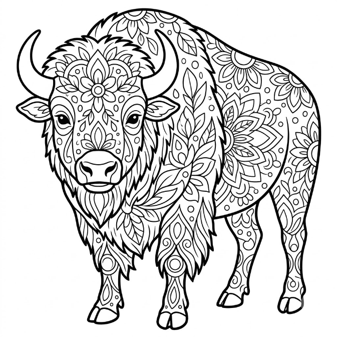 Coloriage Mandala: Puissant bison Mandalas