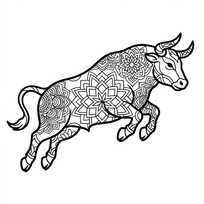 Coloriage Mandala: Taureau bondissant Mandalas