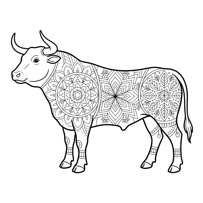 Coloriage Mandala: Taureau calme Mandalas