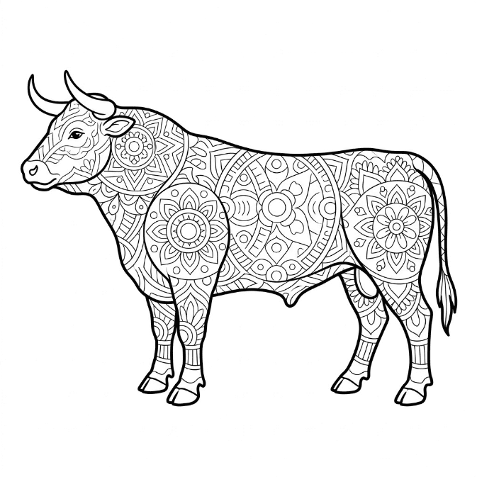 Coloriage Mandala: Taureau de ferme Mandalas