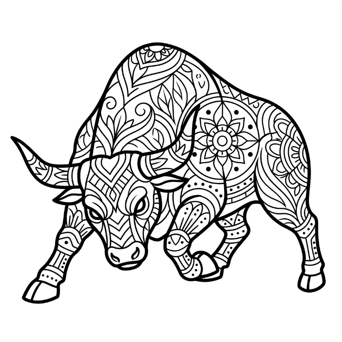 Coloriage Mandala: Taureau féroce Mandalas