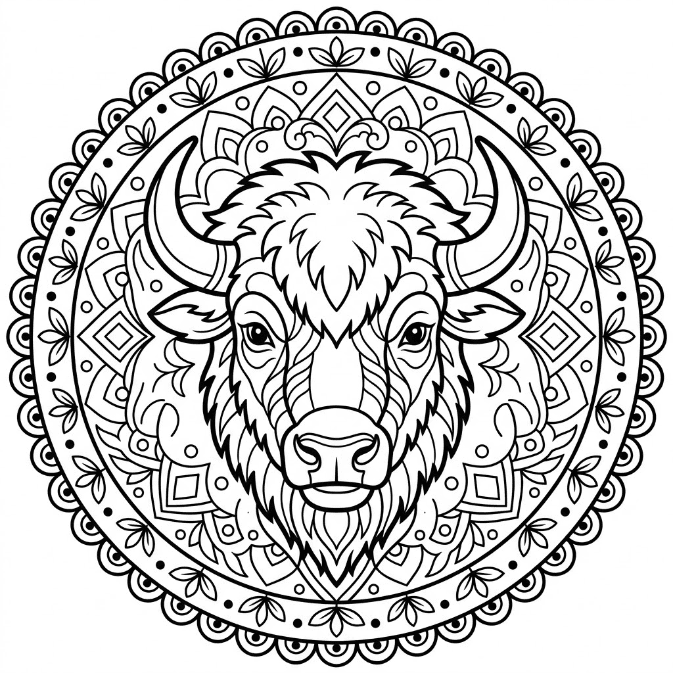 Coloriage Mandala: Tête de bison Mandalas