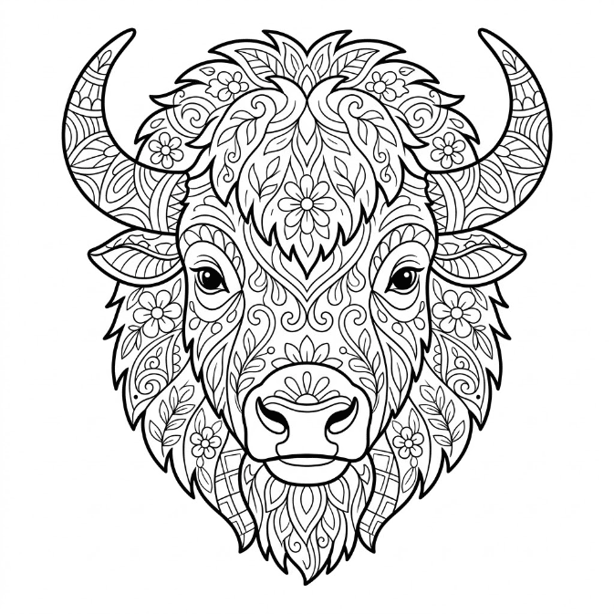 Coloriage Mandala: Visage du bison Mandalas