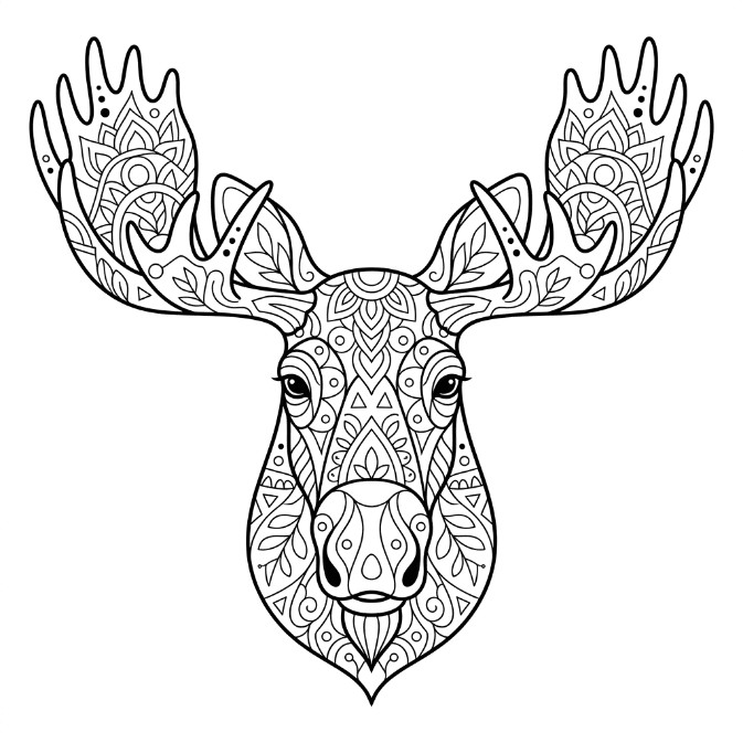 Coloriage Mandala: Visage d'un élan Mandalas