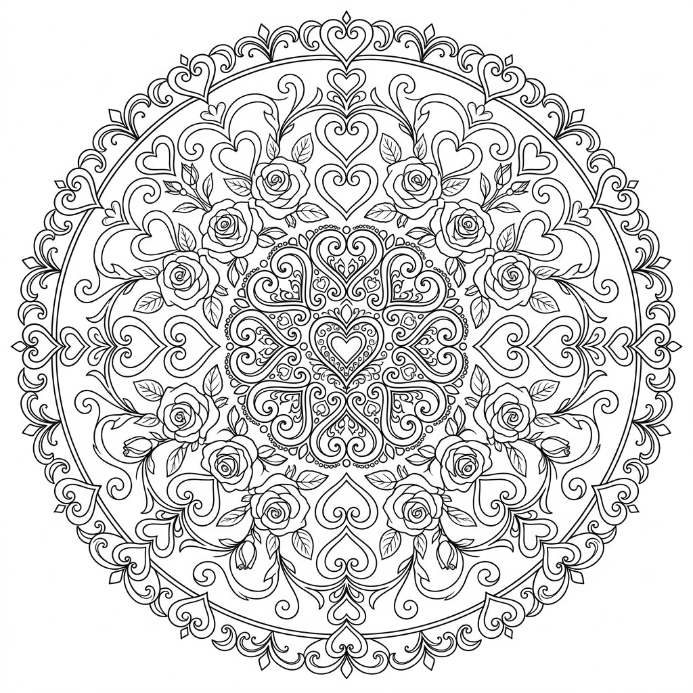 Coloriage Mandala: amour arc-en-ciel Mandalas
