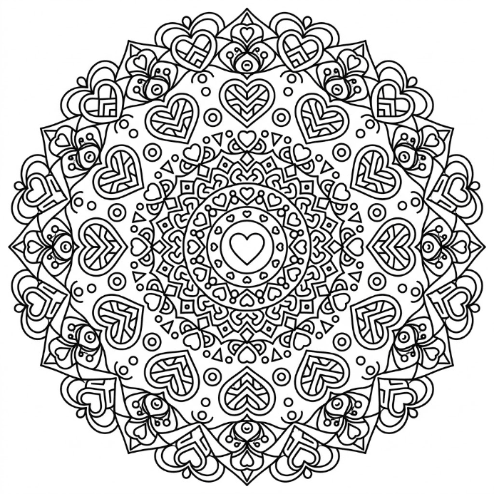 Coloriage Mandala: amour artistique Mandalas