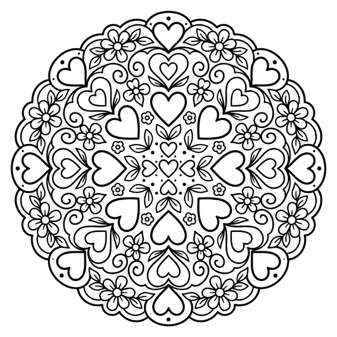 Coloriage Mandala: amour céleste Mandalas