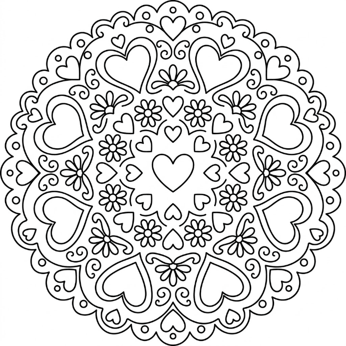 Coloriage Mandala: amour chaleureux Mandalas