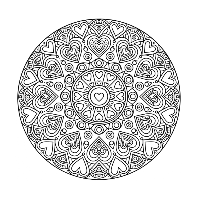 Coloriage Mandala: amour délicat Mandalas