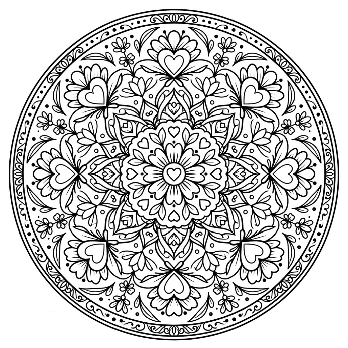 Coloriage Mandala: amour élégant Mandalas