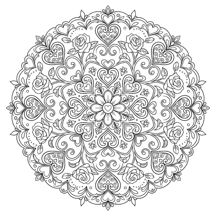 Coloriage Mandala: amour enchanté Mandalas
