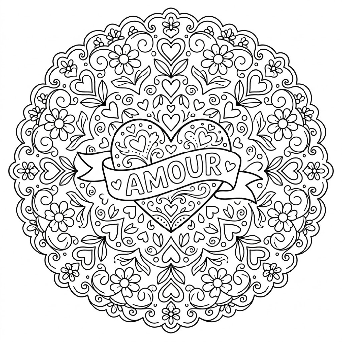 Coloriage Mandala: amour éternel Mandalas