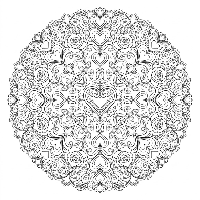 Coloriage Mandala: amour fantastique Mandalas