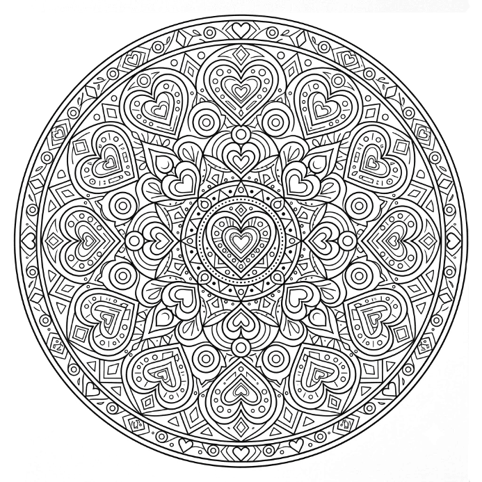 Coloriage Mandala: amour harmonieux Mandalas