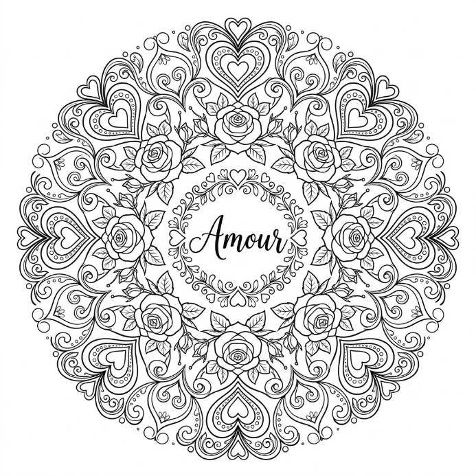 Coloriage Mandala: amour joyeux Mandalas