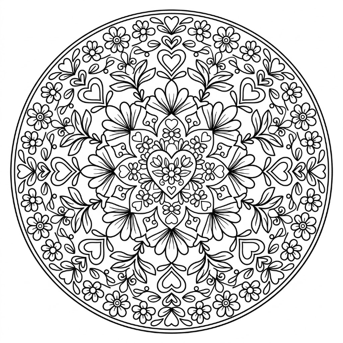 Coloriage Mandala: amour lumineux Mandalas