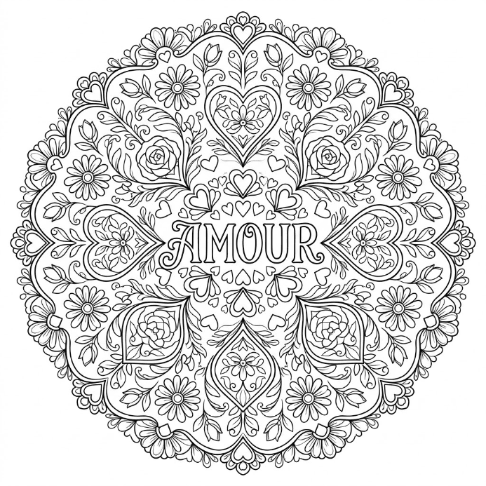 Coloriage Mandala: amour magique Mandalas