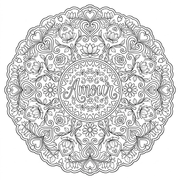Coloriage Mandala: amour passionné Mandalas