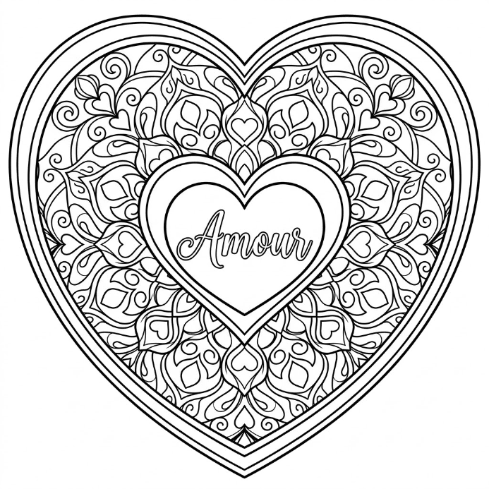 Coloriage Mandala: amour poétique Mandalas