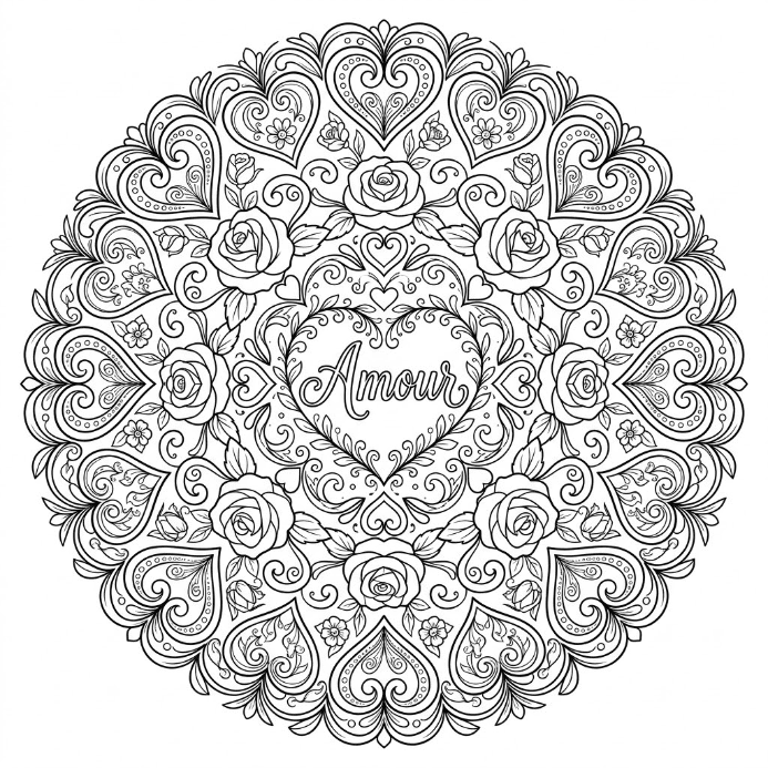 Coloriage Mandala: amour pur Mandalas