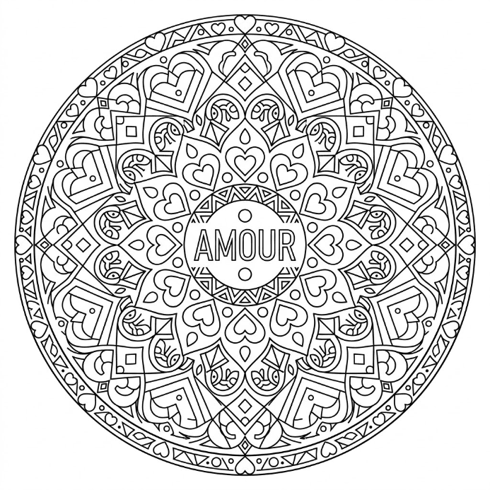 Coloriage Mandala: amour sincère Mandalas
