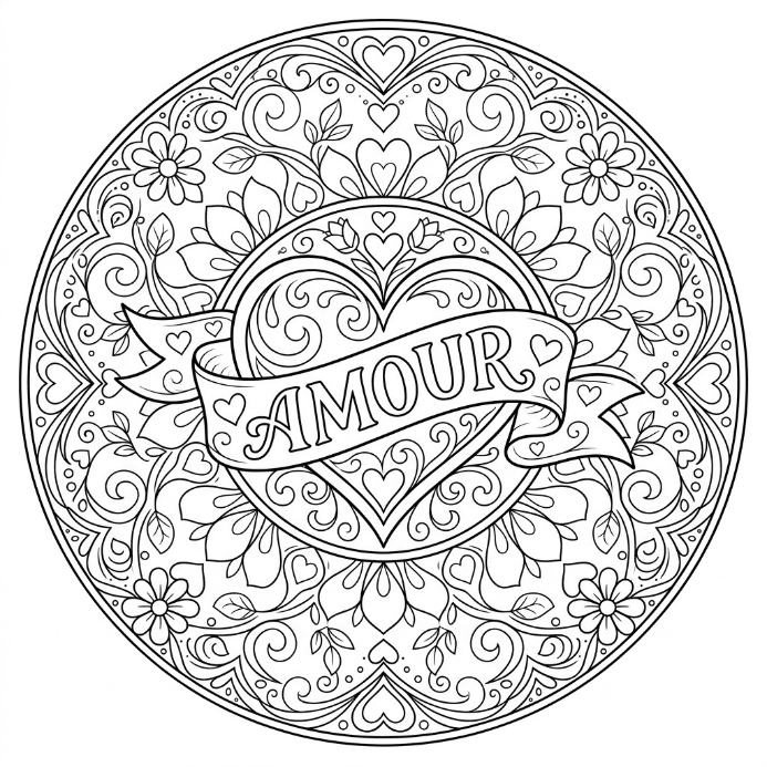 Coloriage Mandala: amour tendre Mandalas