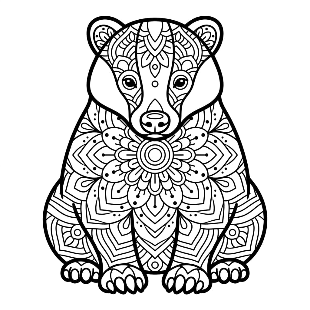 Coloriage Mandala: blaireau charmant Mandalas