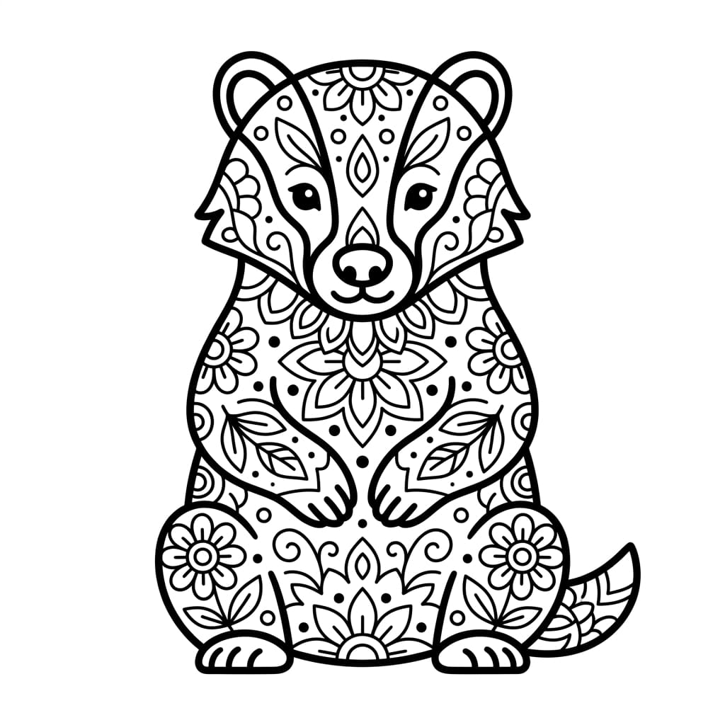 Coloriage Mandala: blaireau élégant Mandalas