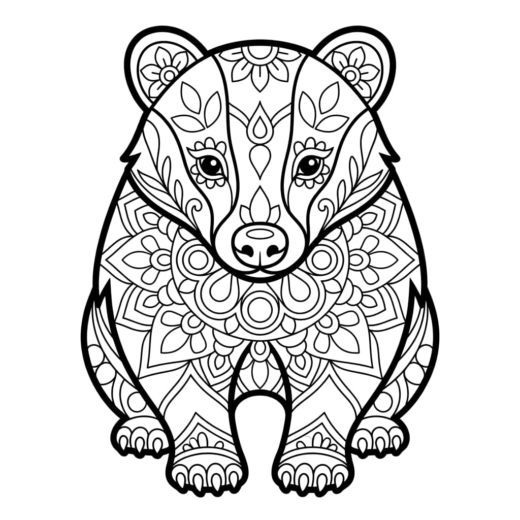 Coloriage Mandala: blaireau en action Mandalas
