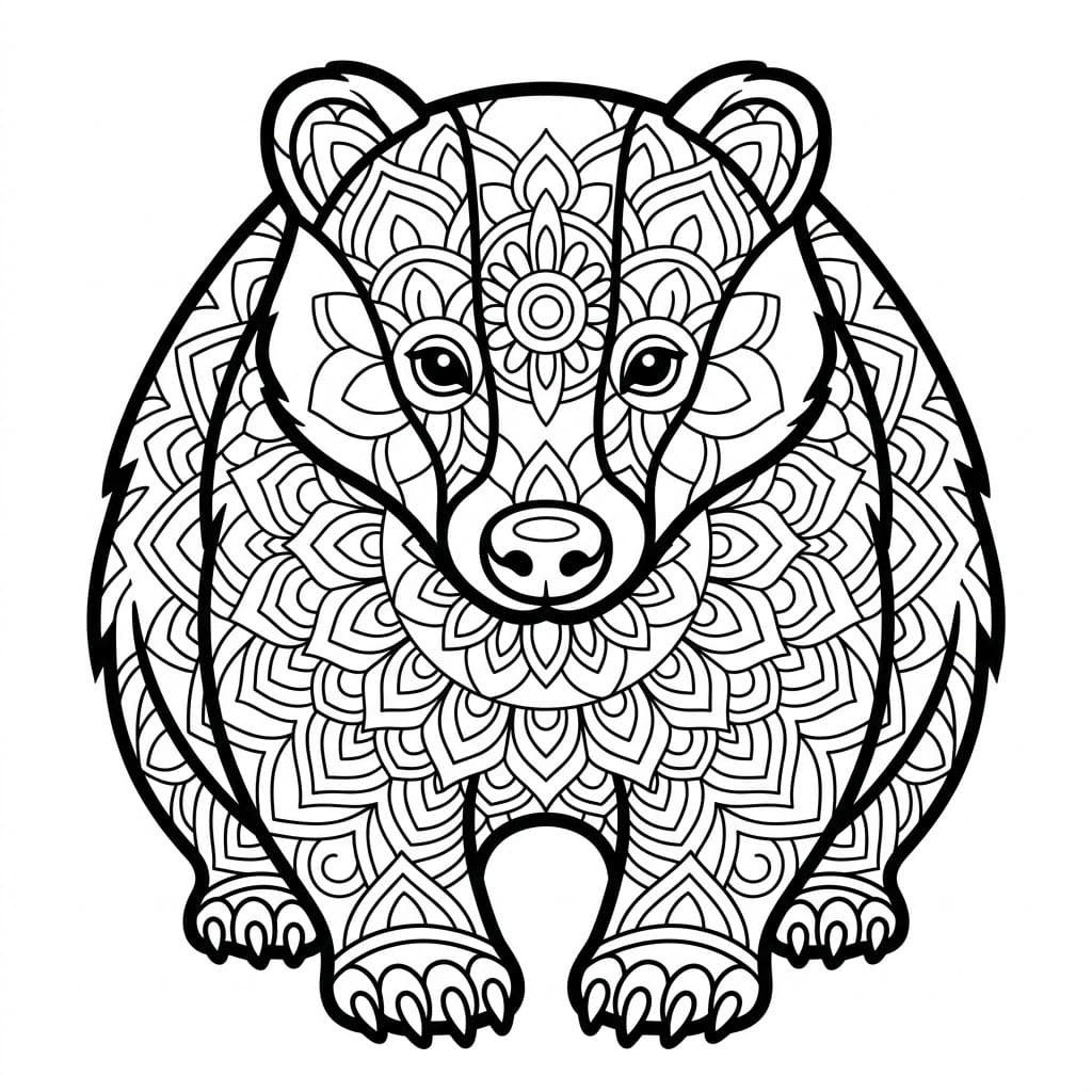 Coloriage Mandala: blaireau rustique Mandalas