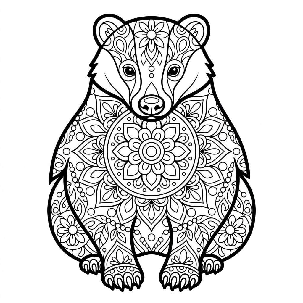 Coloriage Mandala: blaireau vif Mandalas